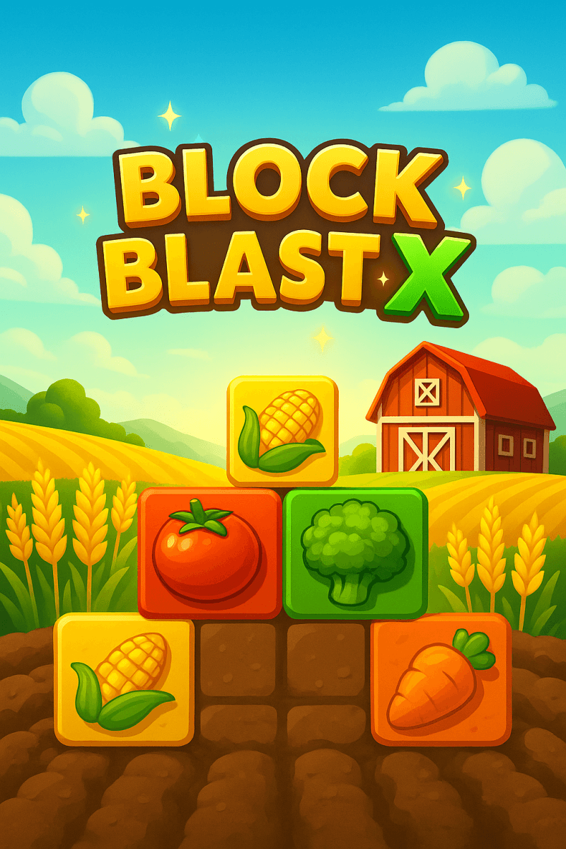 Block Blast X Official Banner – Farm-Themed Browser Puzzle Video Game