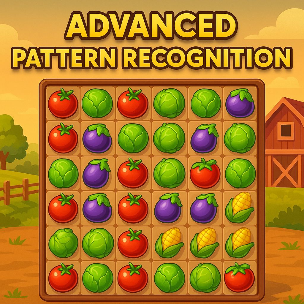 Advanced pattern recognition strategies in Block Blast browser puzzle game with farm-themed veggie blocks