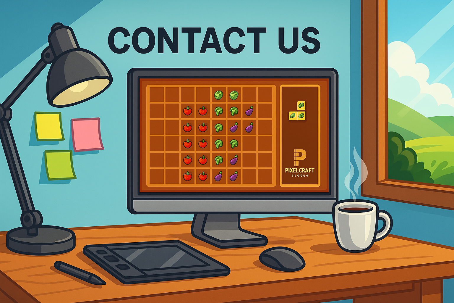 Game developers at Pixelcraft Studio working at their support desk for Block Blast browser puzzle game